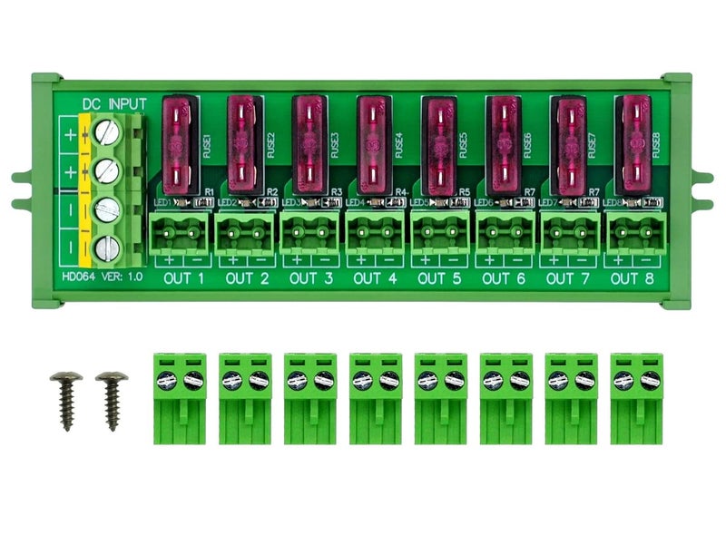 HCDC Screw Mount DC 5-32V 8 Channel Pluggable Top Wiring Terminal Block Power Distribution Fuse Module, HD064VP - Image 1